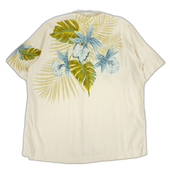 TOMMY BAHAMA 100% Silk Old Money Button Down Hawaiian Shirt Large Cream Resort - Picture 6 of 8